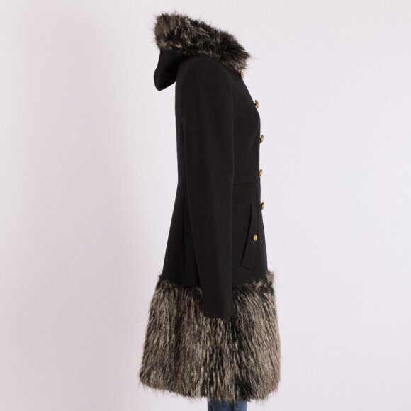 Rachel Zoe Black Wool Military Coat with Faux Fur Trim Size US 8 - Picture 4 of 11